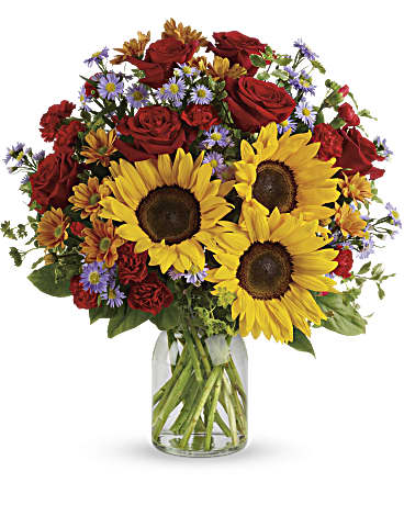 Pure Happiness Red Rose Sunflowers Mixed Bouquet
