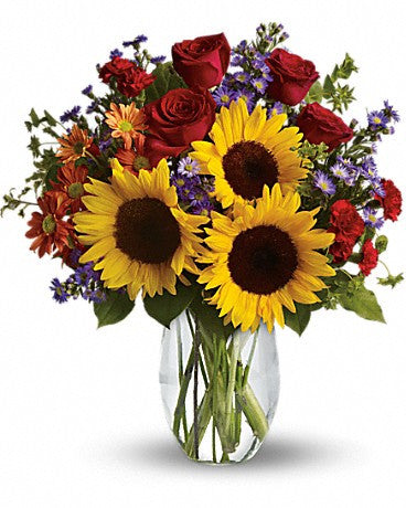 Pure Happiness Red Rose Sunflowers Mixed Bouquet