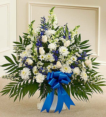 Tribute Blue & White Floor Basket Arrangement Sympathy