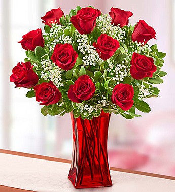 Premium Red Roses in Red Vase