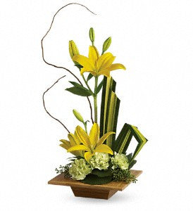 Contemporary Bamboo Artistry Yellow Lilies